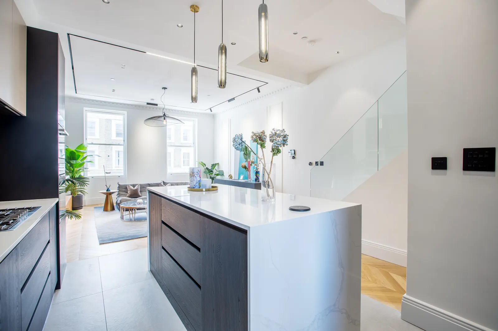 Open-plan kitchen and living space with island