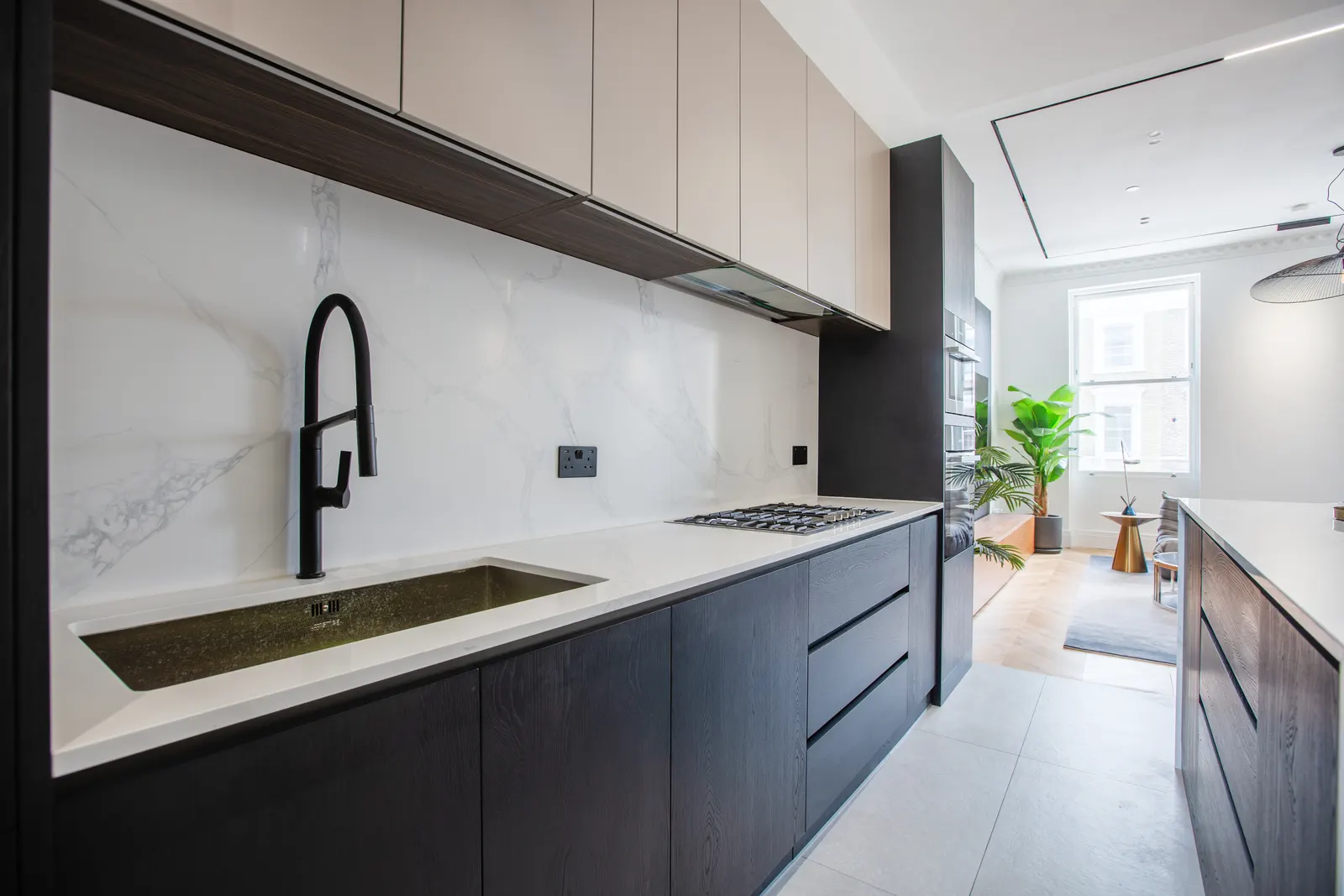 Kitchen worktop with matt black sink