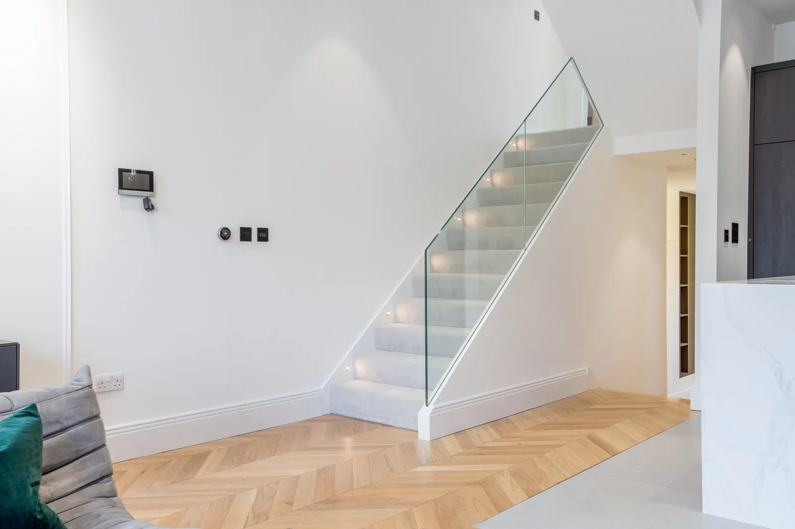 Staircase with glass balustrade
