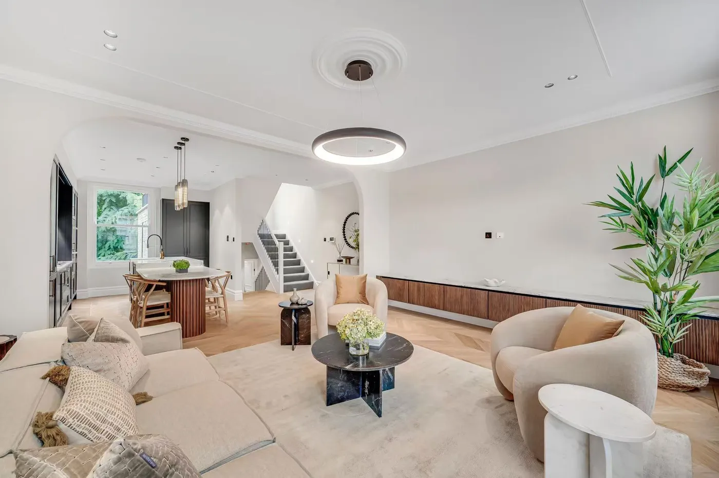 Living room media wall with integrated storage