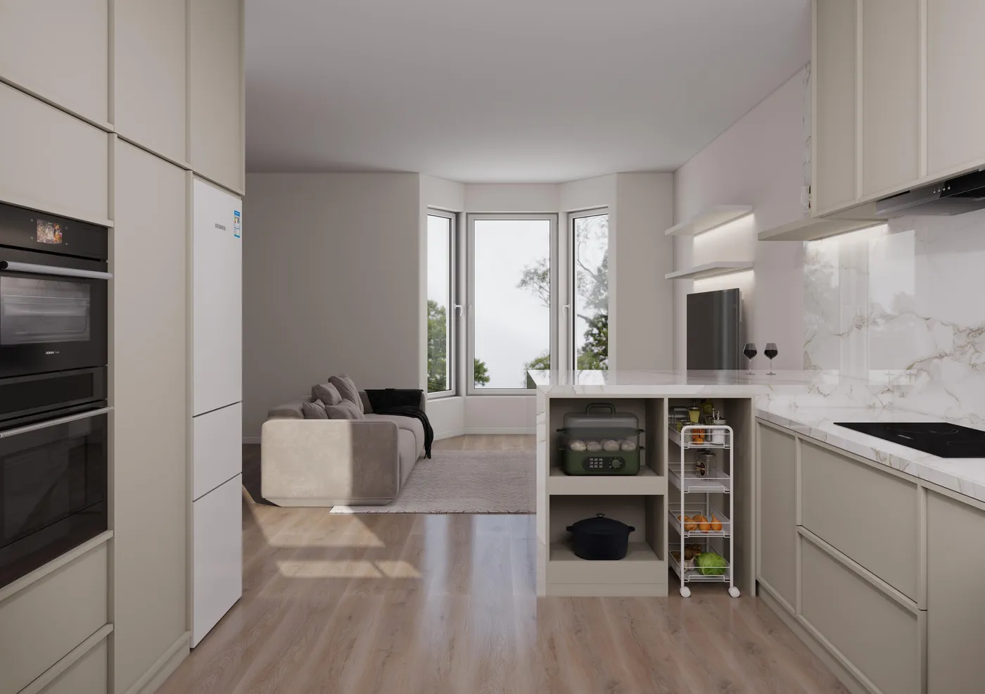 Kitchen-diner with breakfast bar seating